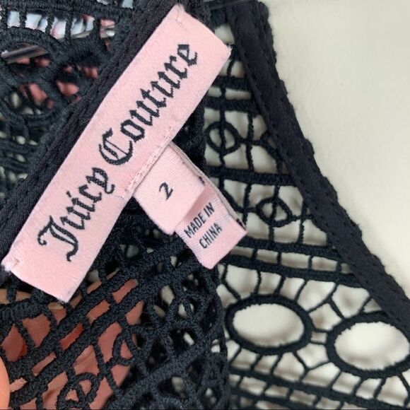 Juicy Couture Black Linear Lace Guipure Cocktail Dress Sz 2 Exposed Gold Zipper - Picture 5 of 16
